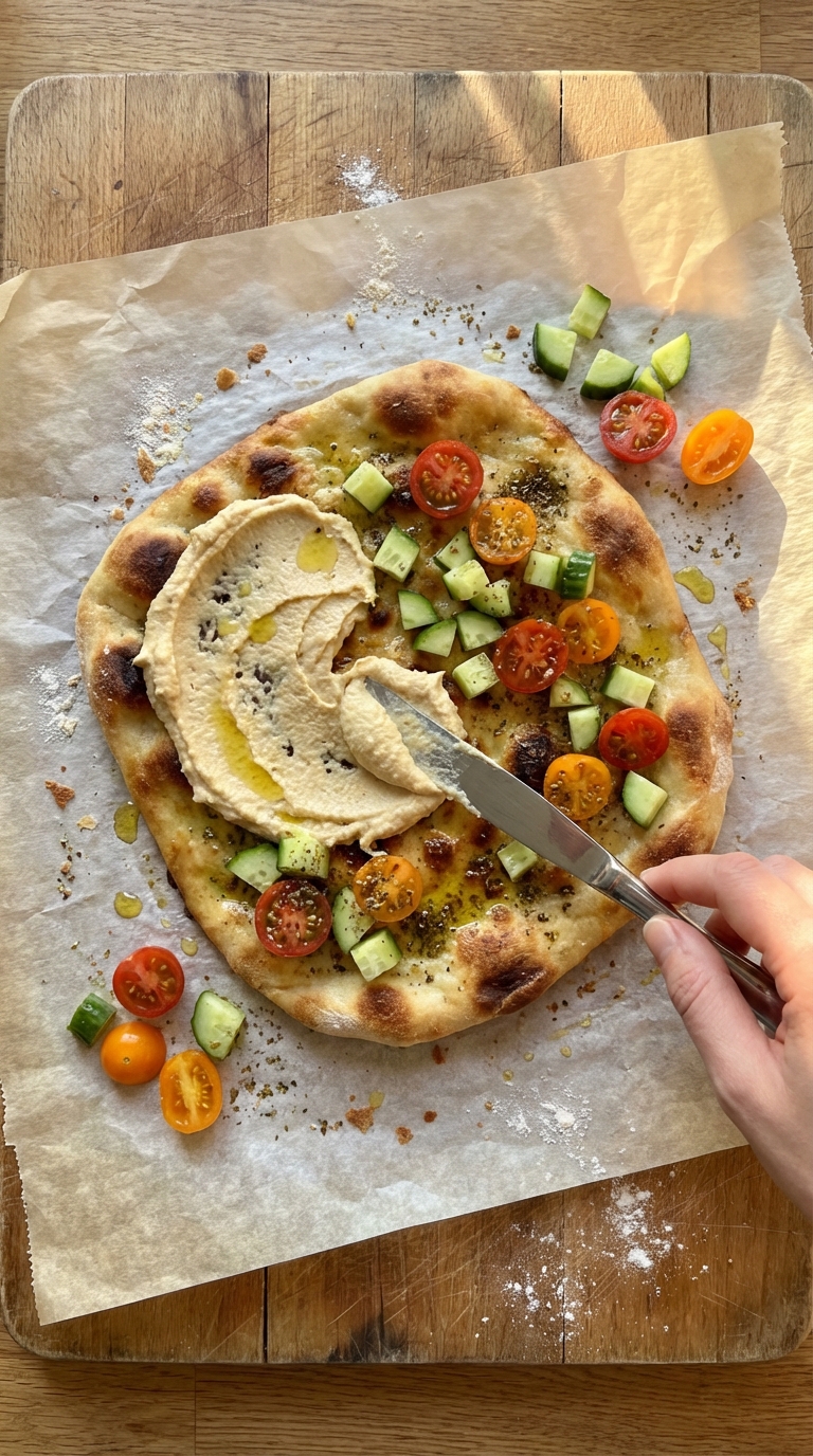 Mediterranean Flatbread with Hummus