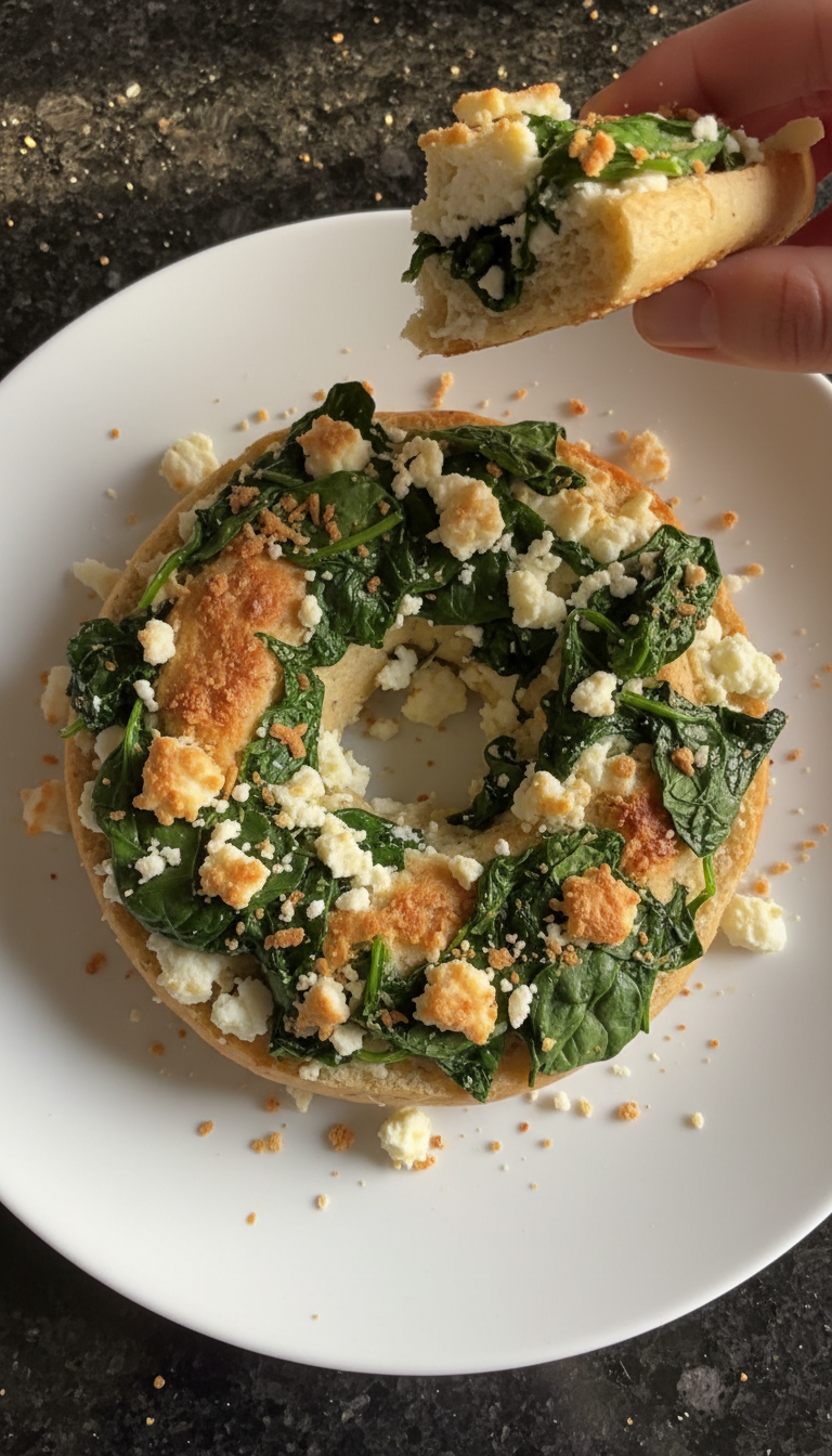 Spinach and Feta Cottage Cheese Bagel