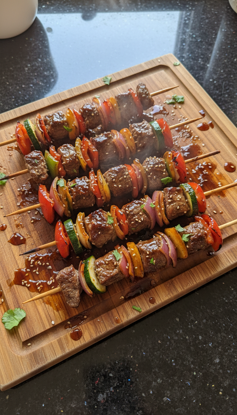 Sizzling Beef and Veggie Skewers