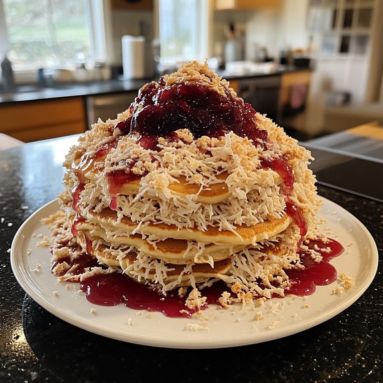 Fluffy Shredded Pancake with Plum Compote