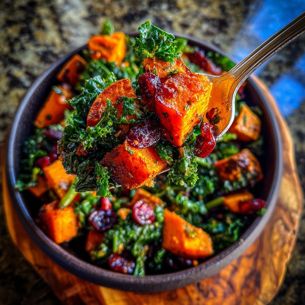 Kale Sweet Potato Salad with Cranberries