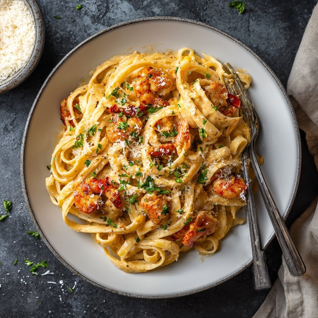 Simple Crawfish Alfredo Pasta