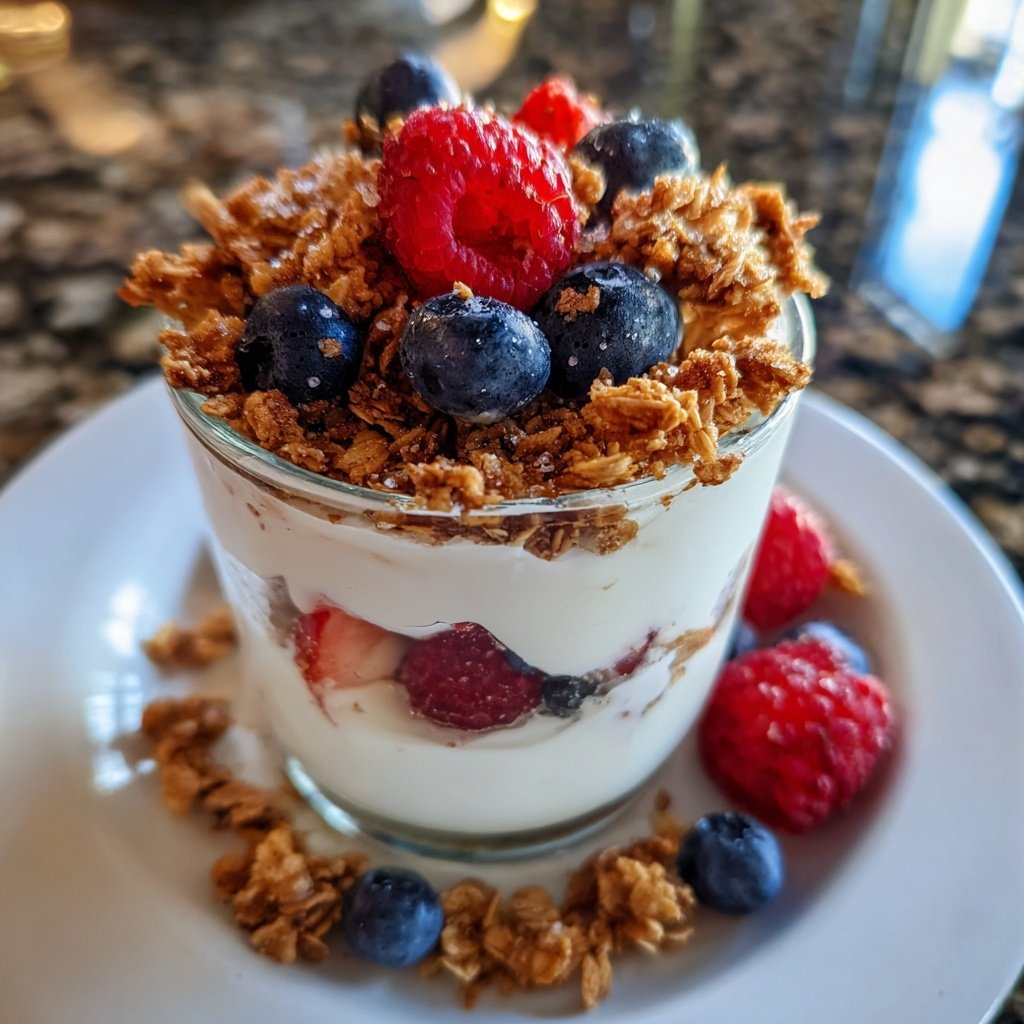 Greek Yogurt Breakfast Parfait with Granola and Berries