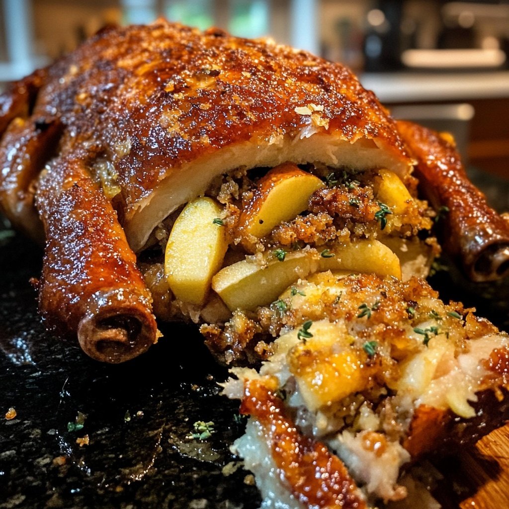 Roasted Christmas Goose with Apple and Herb Stuffing