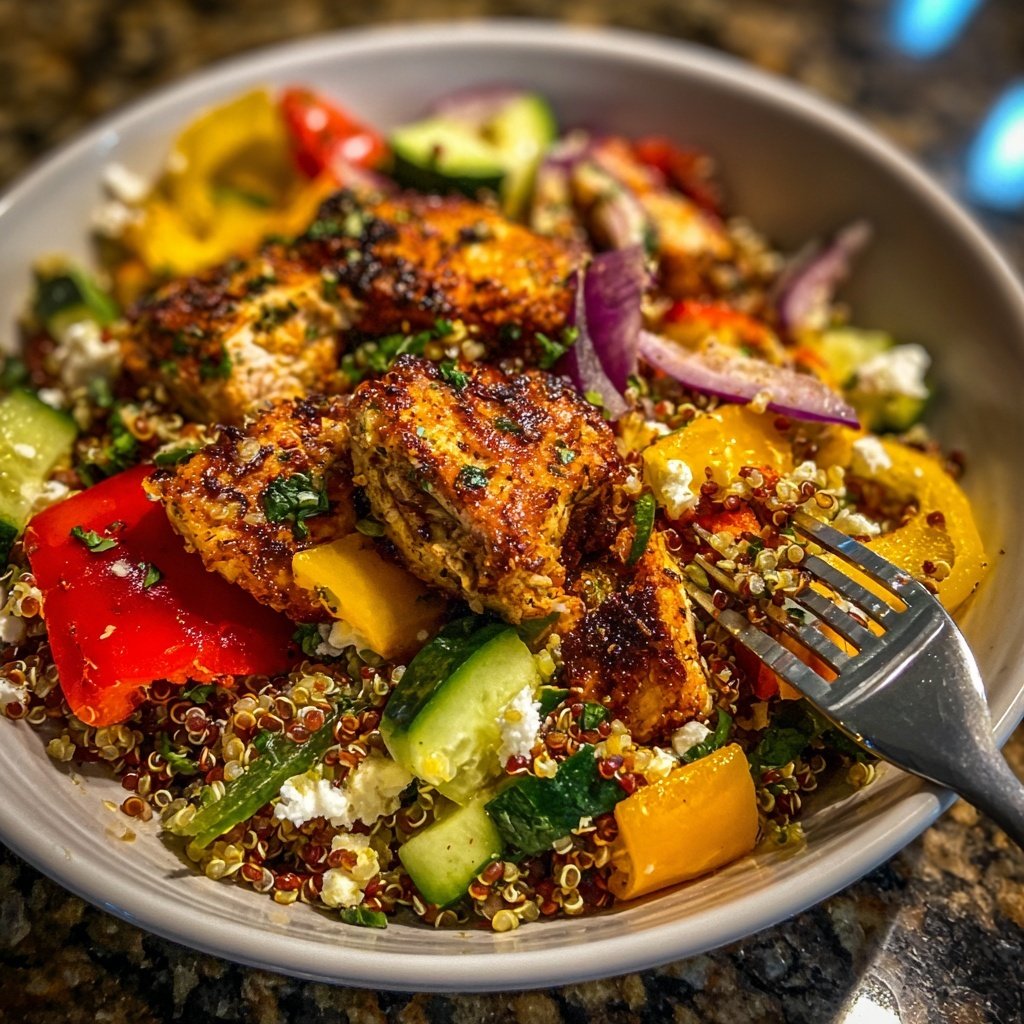 Greek Chicken Red Quinoa Salad